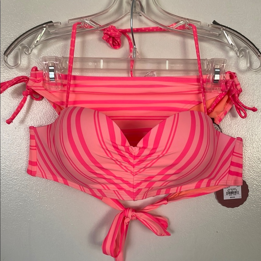 🧡 SO Pink Striped Bikini Set (top and bottom size L) NWT